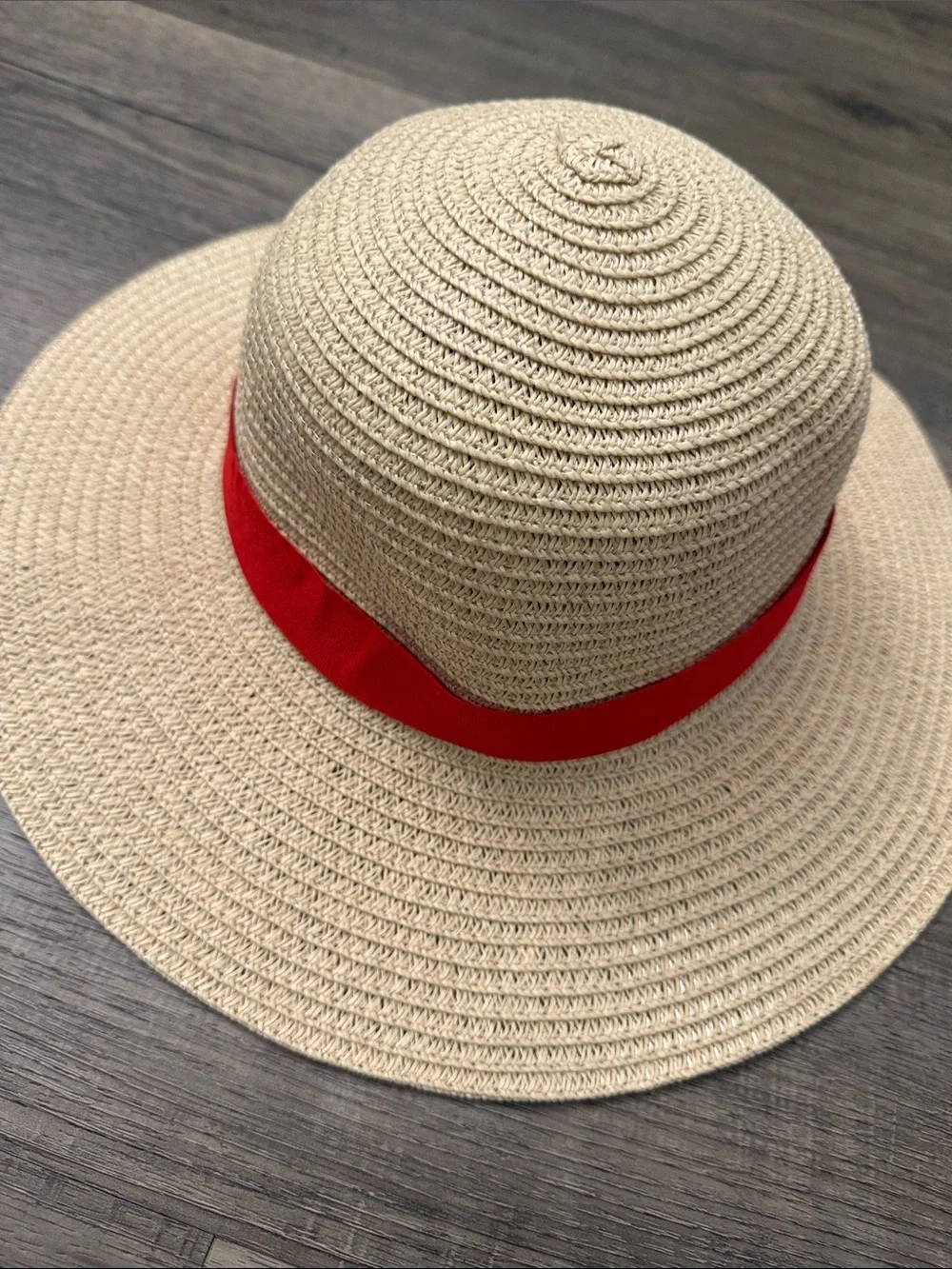 Wide Brim Straw Sun Hat with Red Band